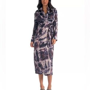 Elan Artistic Print Midi Dress - Black and Brown